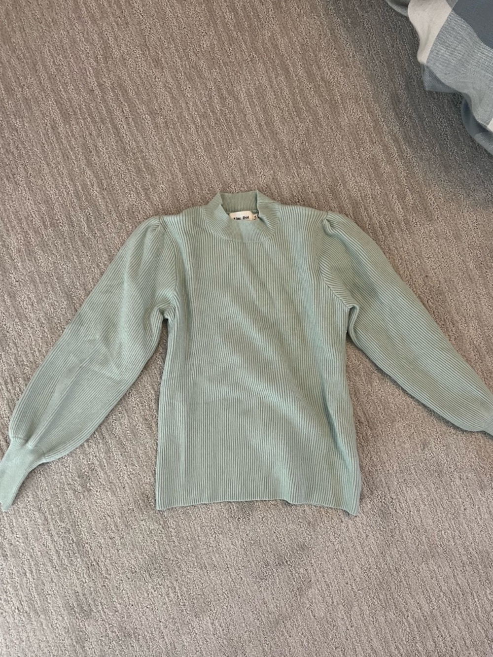 Anthropologie Line & Dot Sage Ribbed Balloon-Sleeve Mock Neck Sweater